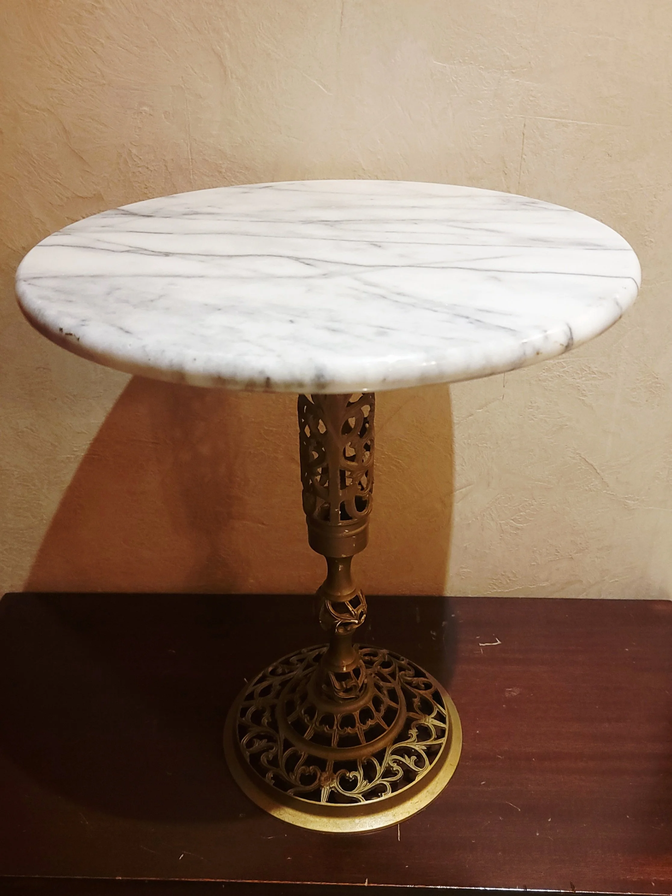 Vintage Marble-top Side Table with Brass Pedestal