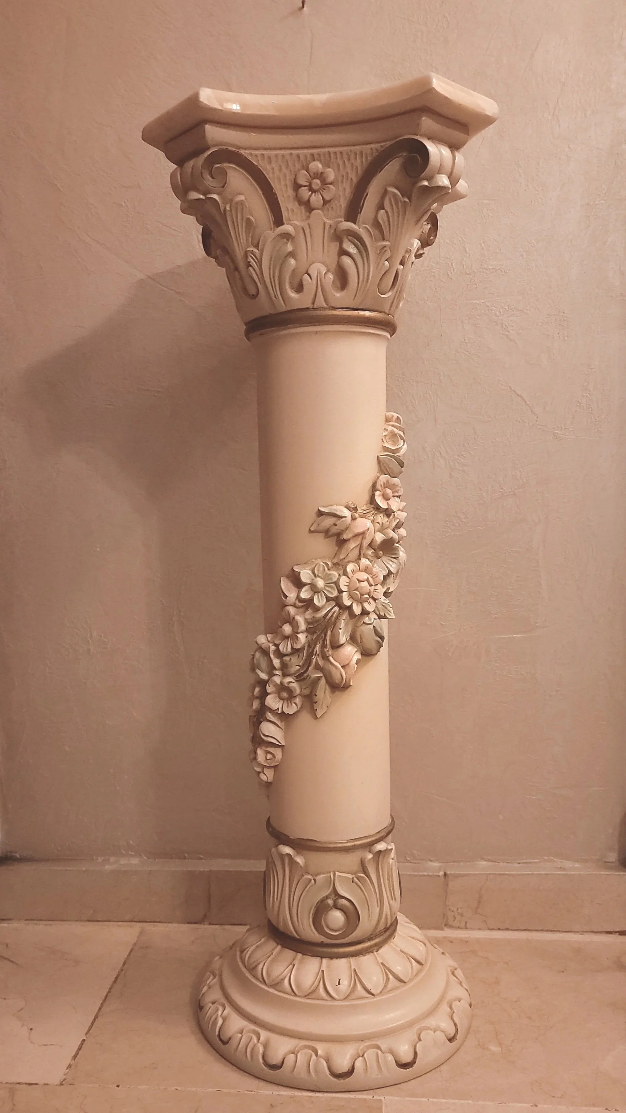 Roman Style "Rose Garland" Pedestal With Floral Appliques