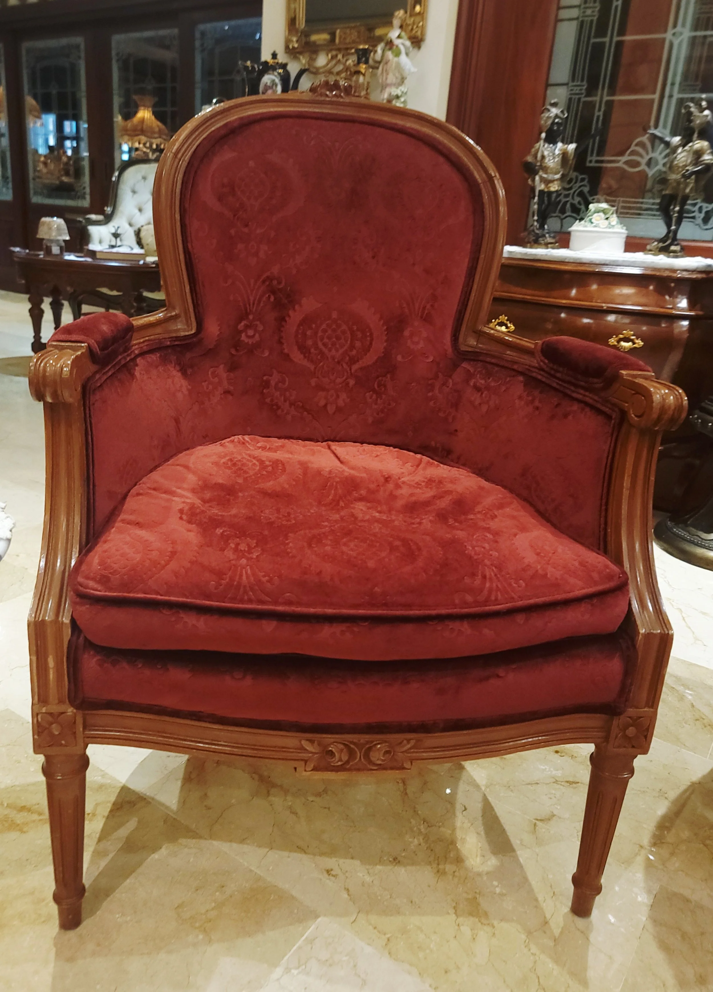 French Louis XVI-Style Armchair with Red Velvet