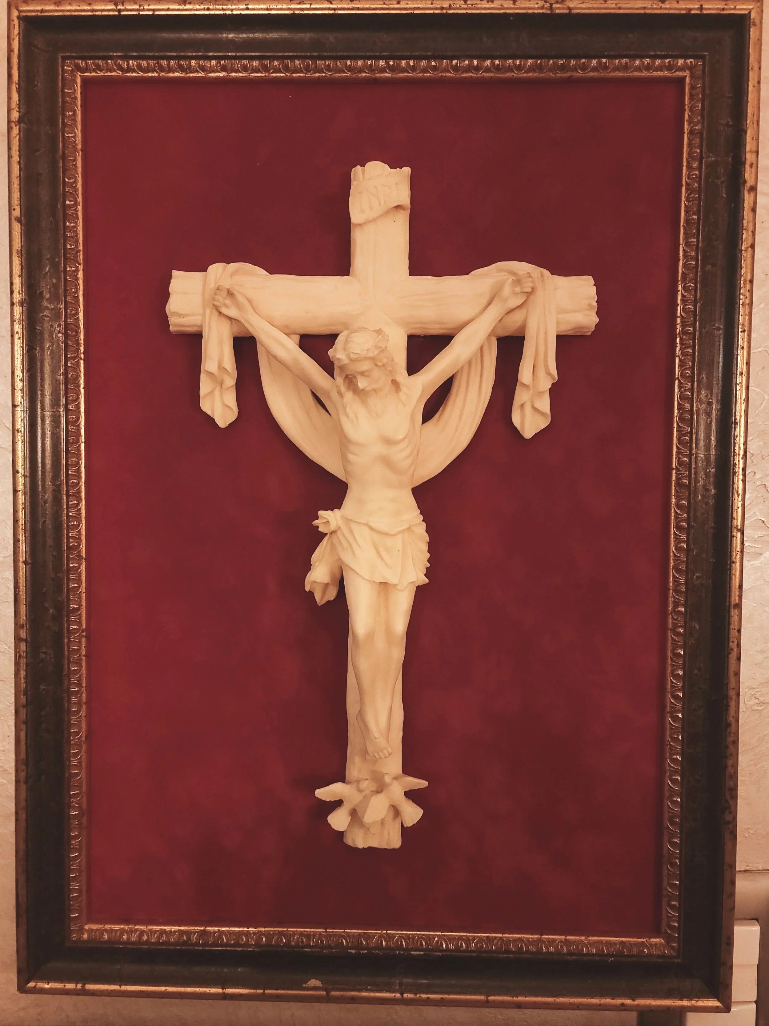 Vintage Crucifiction Framed Wall Art on Velvet