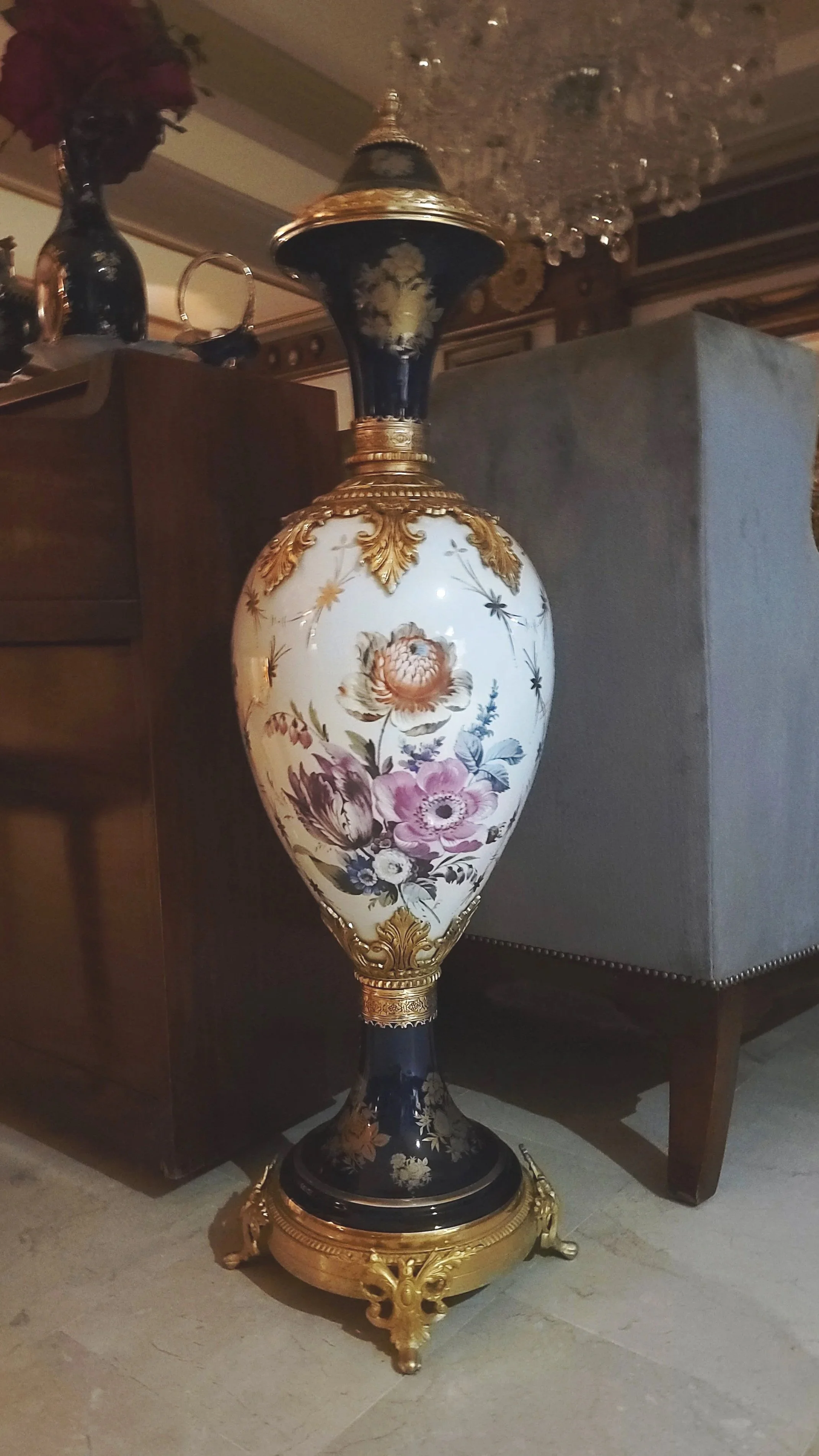 Large French Sevres Style Porcelain Vase with Gilt Bronze Mounts c. 1900