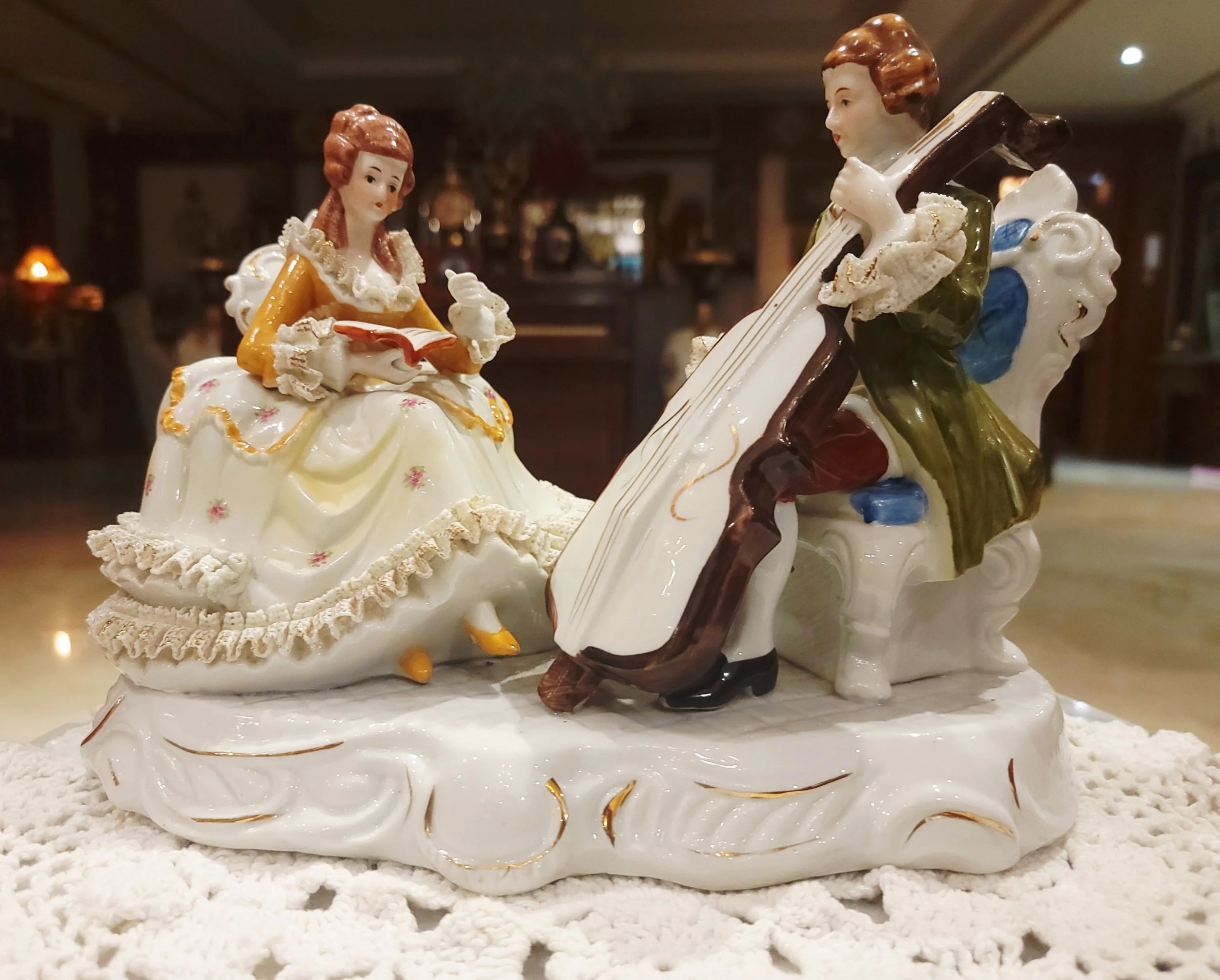 Victorian Musical Couple Porcelain Figurines Dresden-style