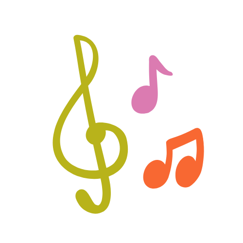 Colorful musical notes and a treble clef on a black background.
