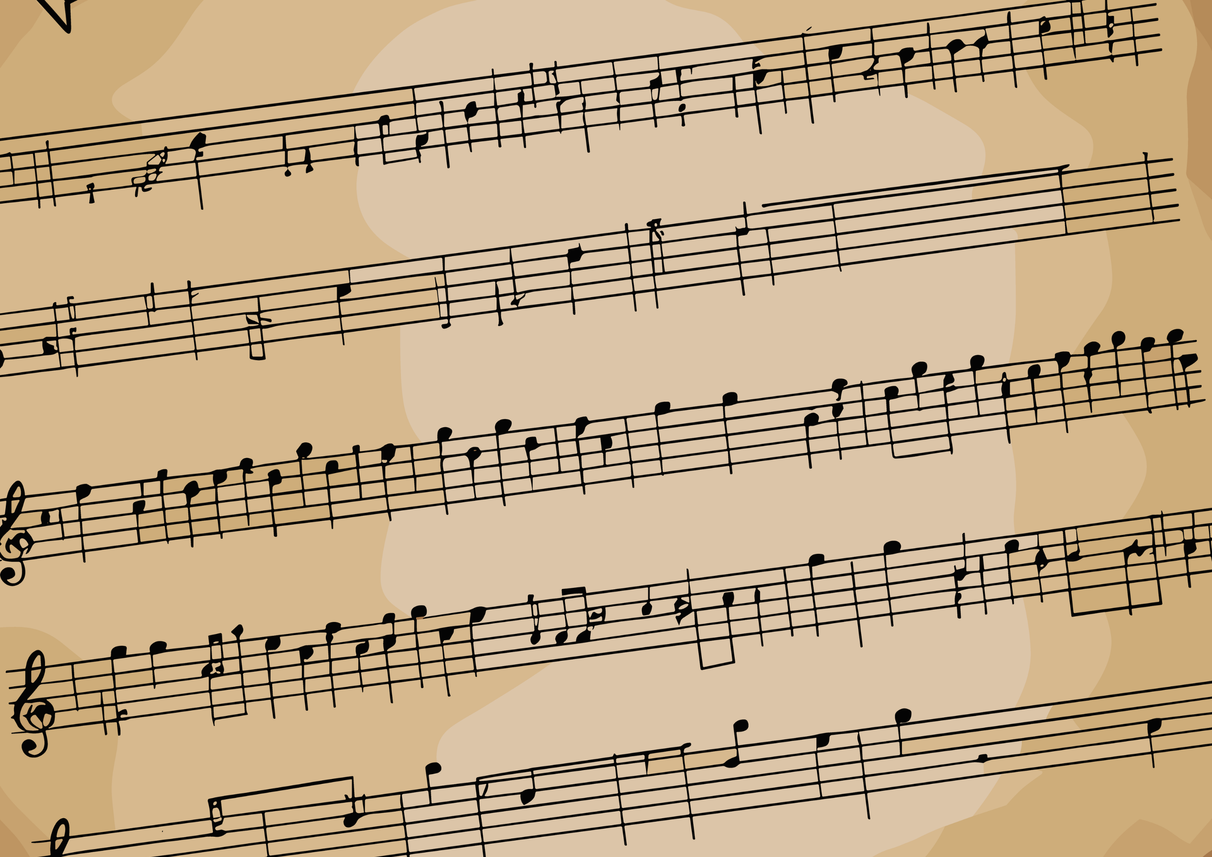 Sheet music with musical notes on a beige and light brown background.