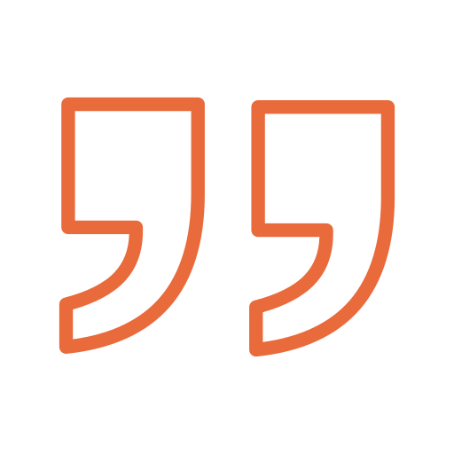 Two large orange quotation marks on a black background.