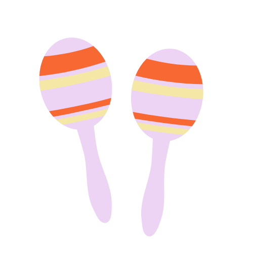 Two striped maracas with purple handles and colorful striped patterns against a black background.