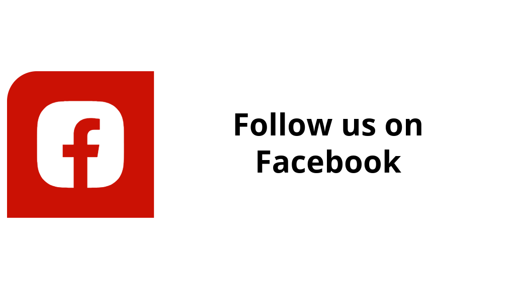 Facebook logo with text 'Follow us on Facebook'.
