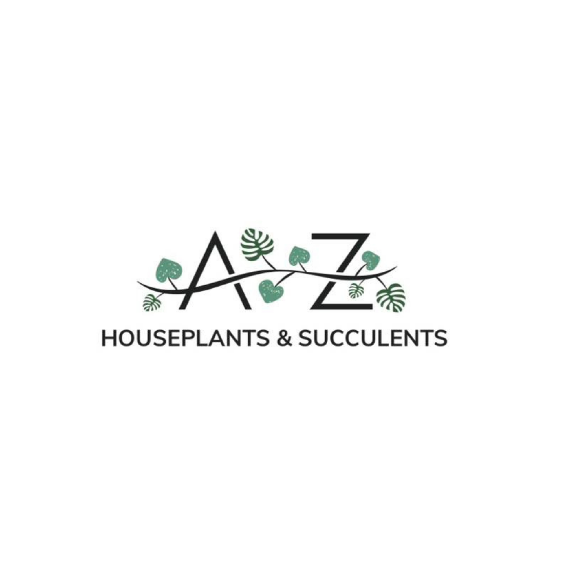 A logo for AZ Houseplants & Succulents featuring stylized green leaves and plants around the text.