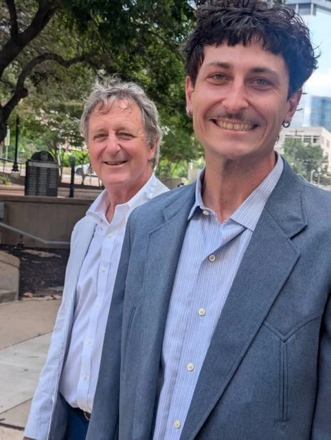 Henry and David outside of the courthouse