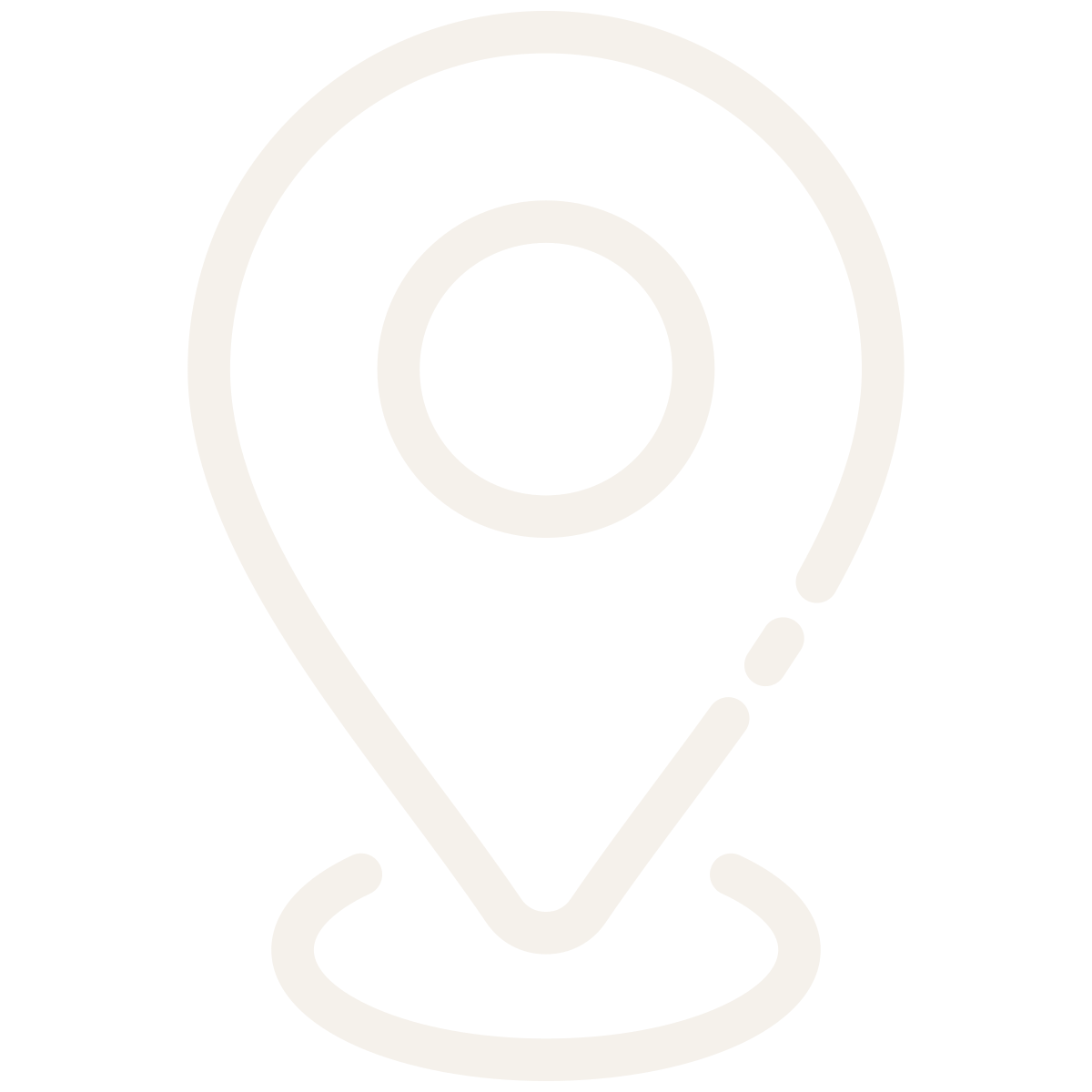 Map location icon with a tear-drop shape and concentric circles inside, on a black background.