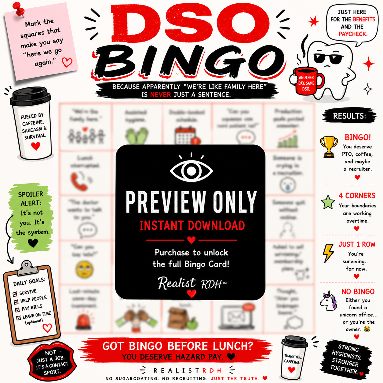 DSO Bingo — The Dental Hygienist Bingo Card | Instant Digital Download | Realist RDH™