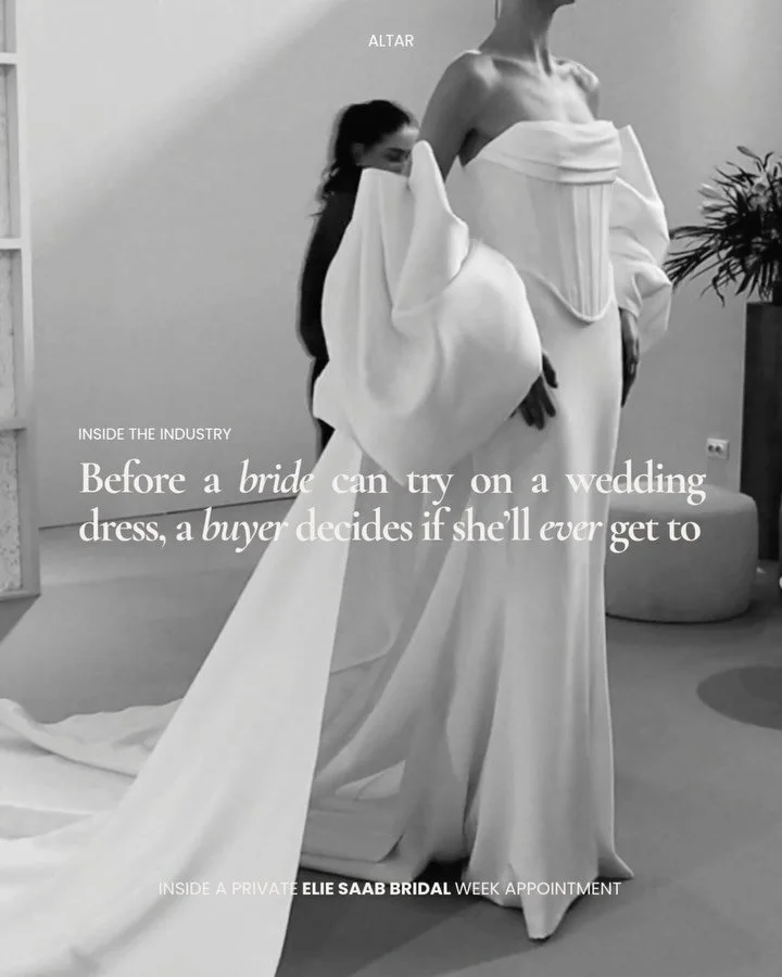 Most people experience Bridal Week through the finished runway image, but much of the industry&rsquo;s work happens inside smaller, invitation-only rooms.

At a buying and press appointment, the distance between observer and garment disappears. Model