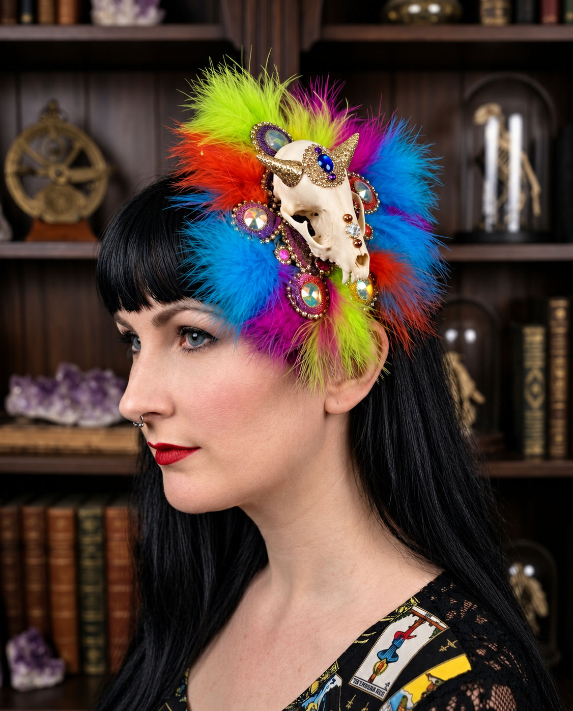 The Prismatic Relic-  Rainbow Pride Mink Skull Fascinator