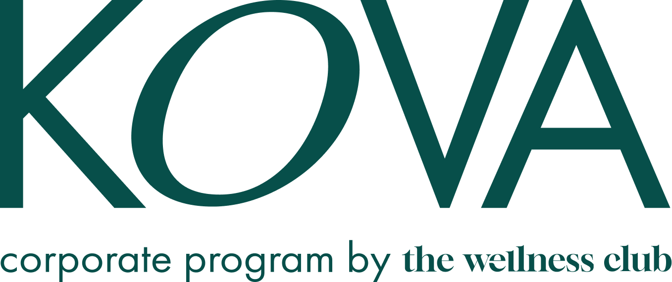 Logo of KOVA, a corporate wellness program, with the tagline 'corporate program by the wellness club'