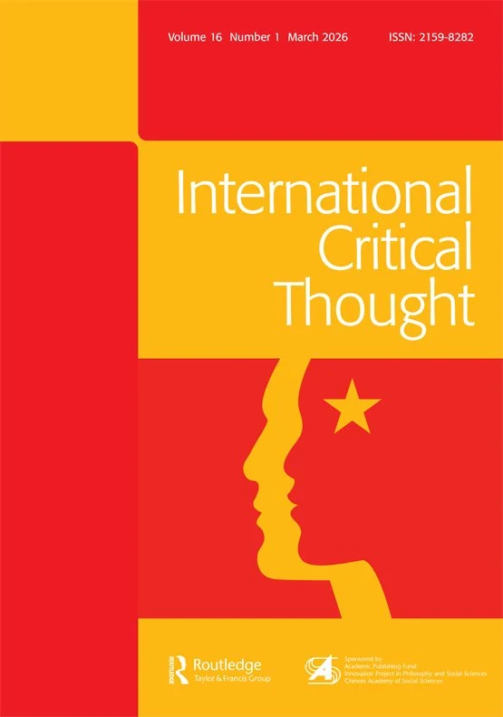 Cover of the journal 'International Critical Thought' featuring red and yellow colors, with the title, volume and issue information, and a graphic of two profiles of faces with a star between them.