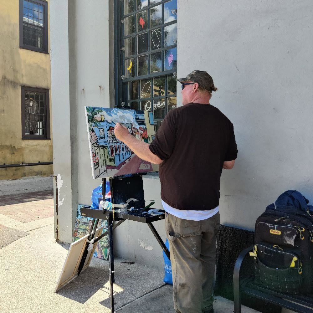 artist Obie painting. Some of his works are displayed at La Casa Studios' art gallery in St Augustine