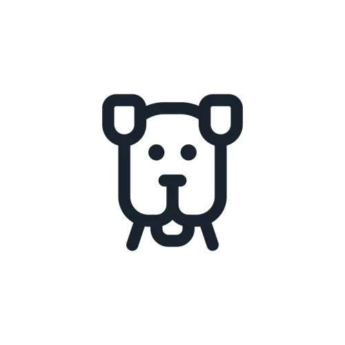 Line drawing of a dog's face within a circle.
