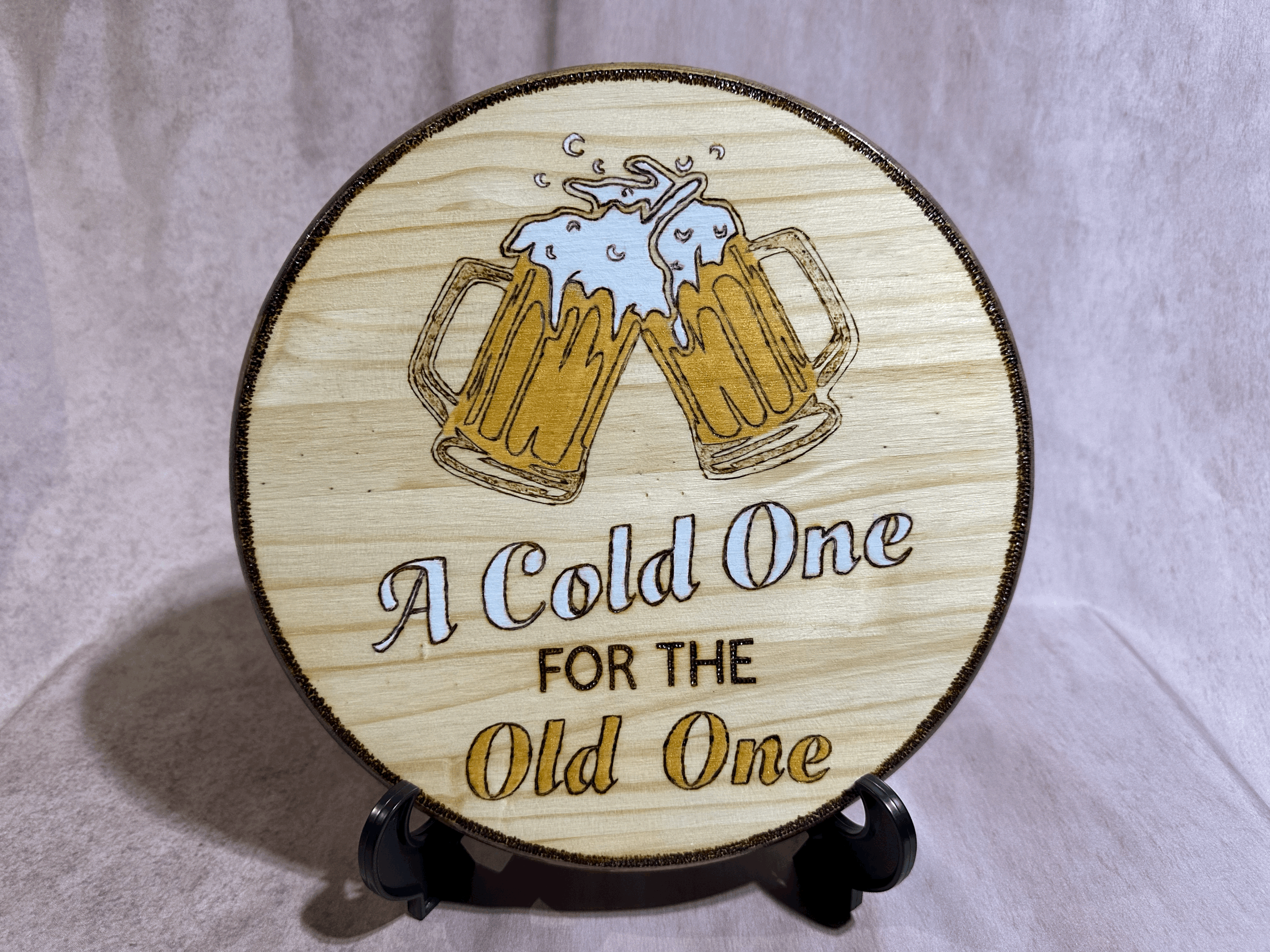 Wood Burned and Painted Beer Sign