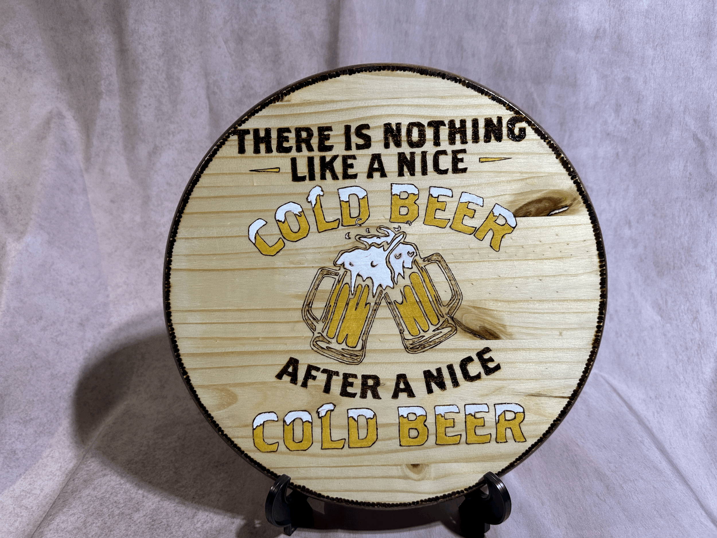 Painted Woodburned Beer Sign