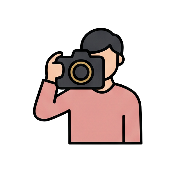 Illustration of a person holding a camera up to their face as if taking a picture.
