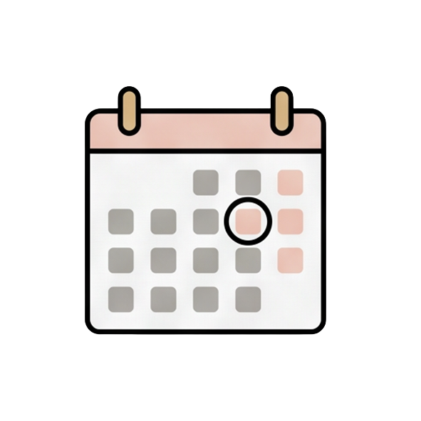 A calendar icon with a marked date circled in pink.