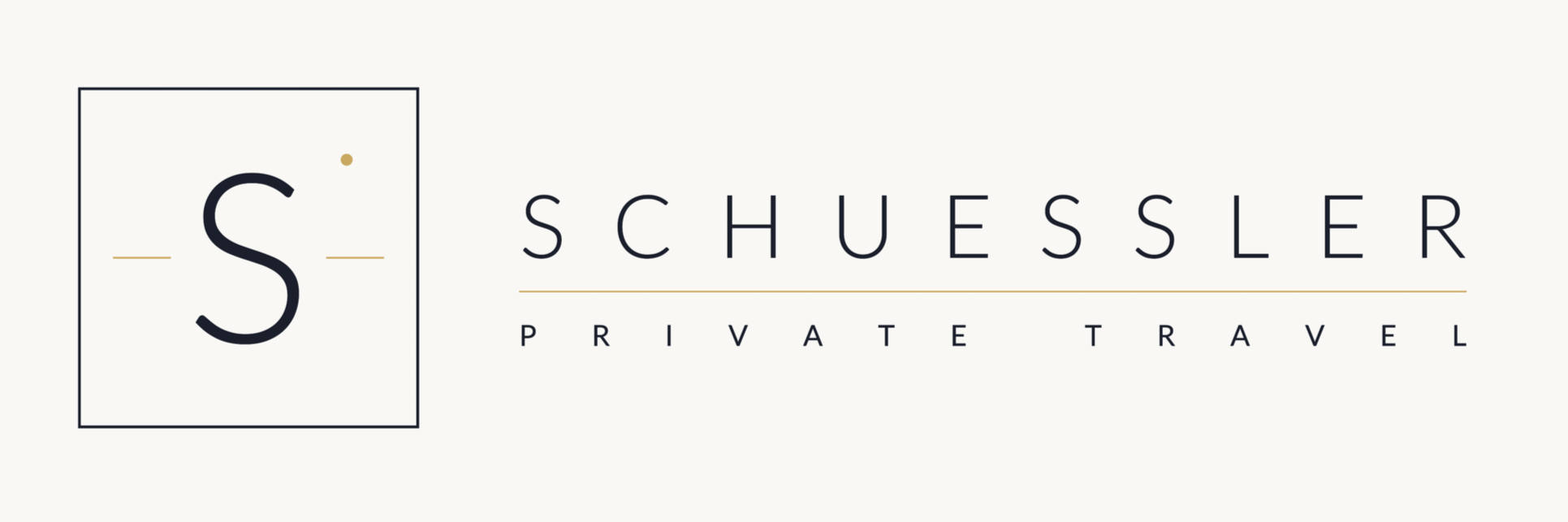 Logo for Schuessler Private Travel with a large letter S inside a square on the left and the text 'SCHUESSLER' above the words 'PRIVATE TRAVEL' separated by a thin gold line on the right.