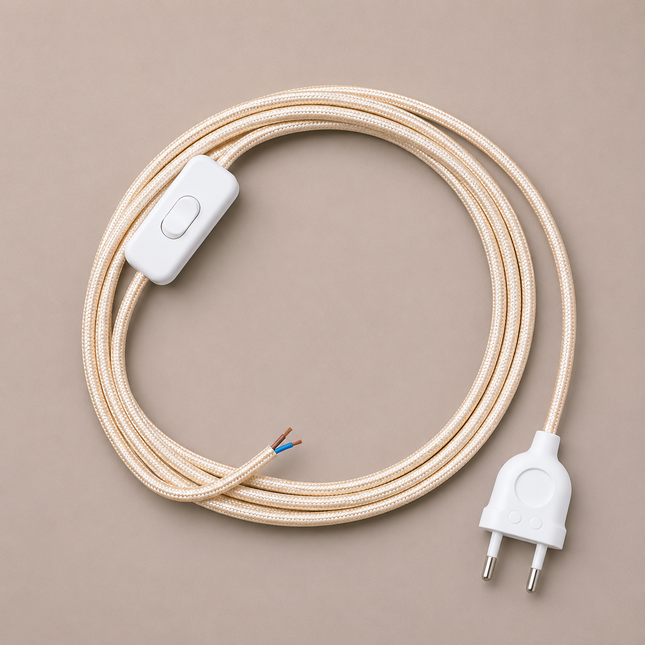 Textilkabel mit EU-Stecker & Ein-/Ausschalter BEIGE | Lampenkabel