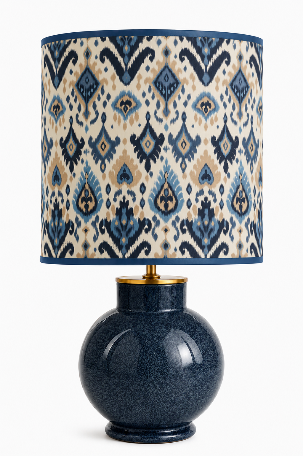 Ikat Indigo Zylinder-Lampenschirm | Elegantes Ethno-Design