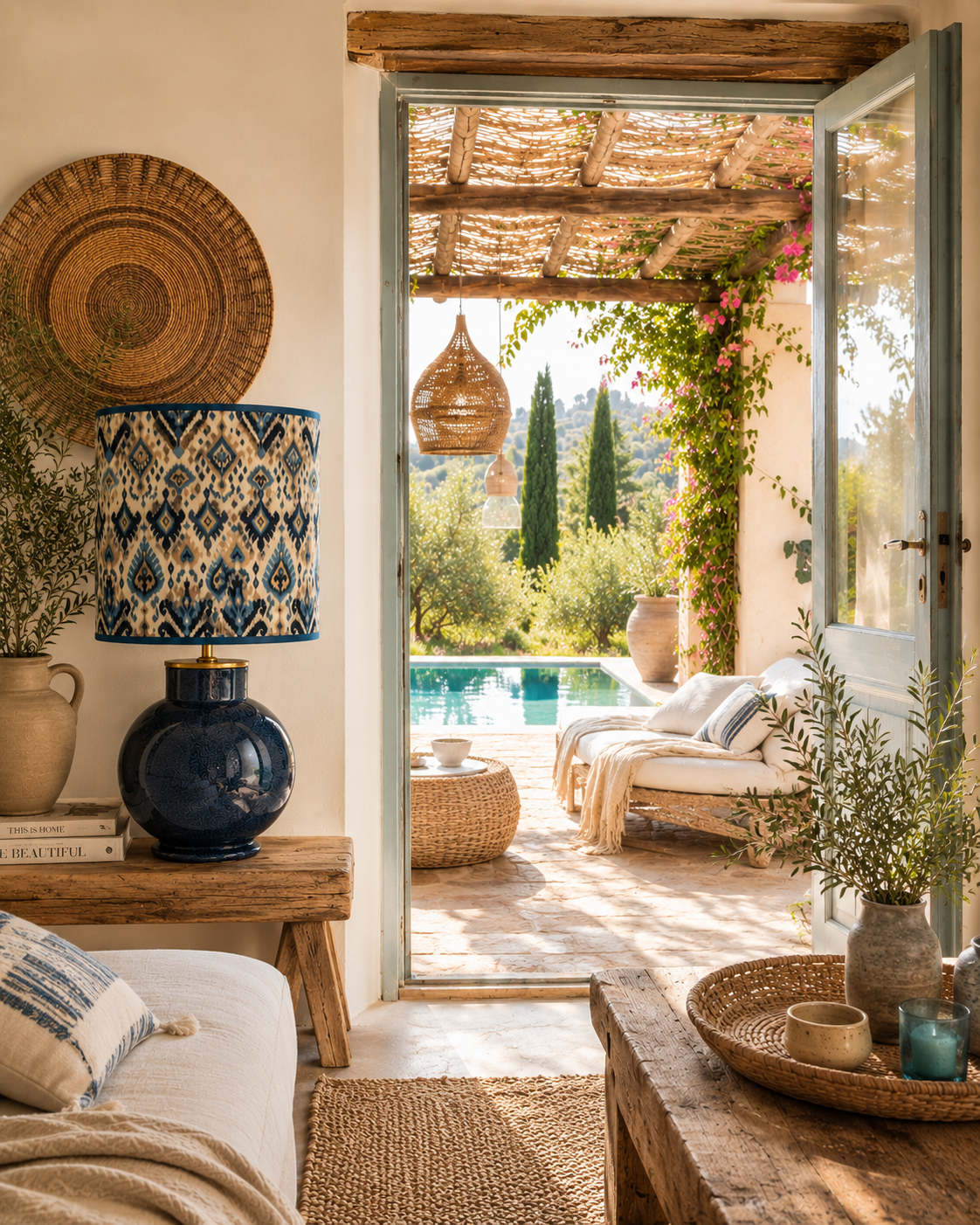 Ikat Indigo Zylinder-Lampenschirm | Elegantes Ethno-Design_3.png