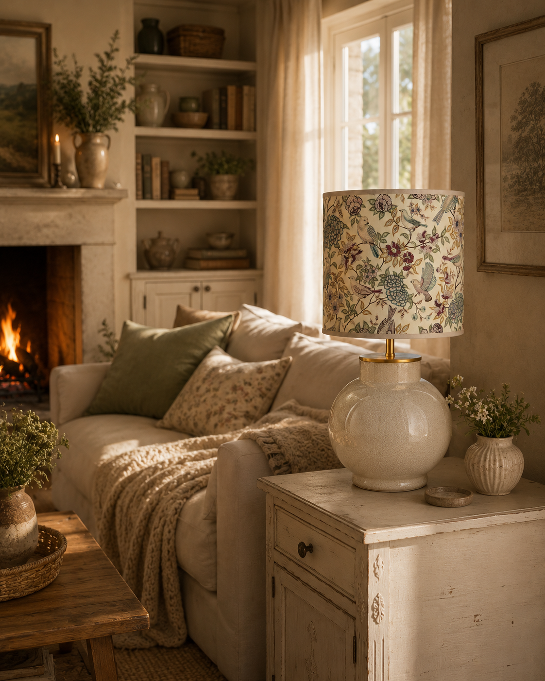 Birdsong Garden Zylinder-Lampenschirm | Florales Vogelmotiv_3.png