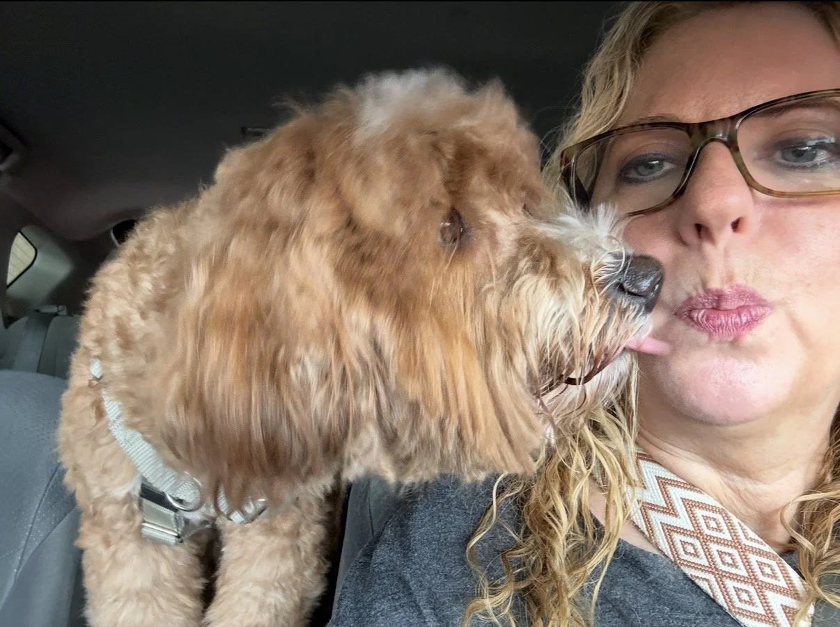 Shane from Moondoggy Dog Daycare and Board kissing a small dog