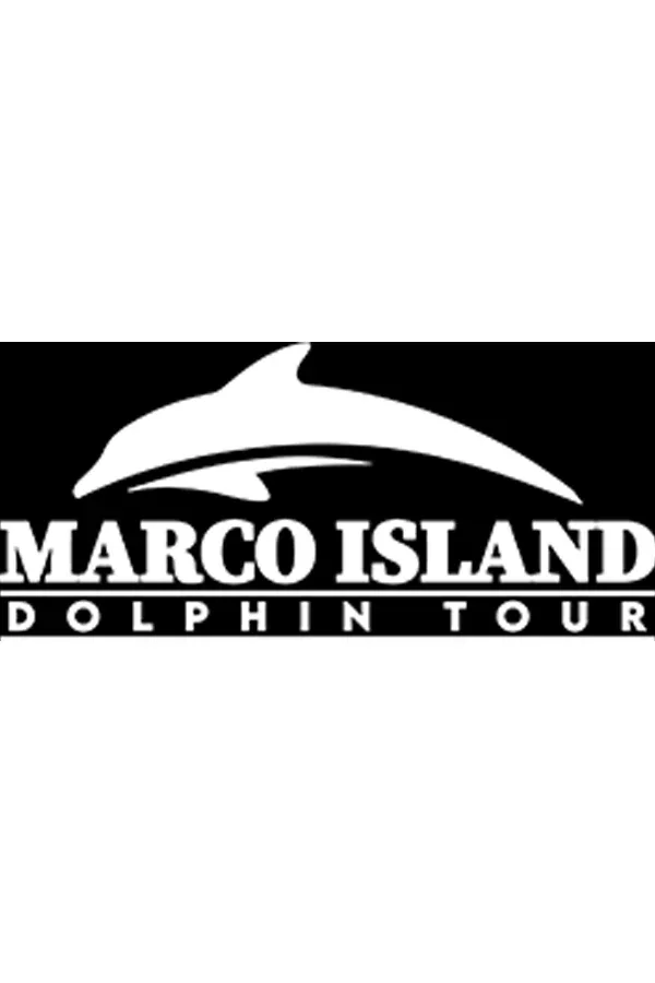 Logo for Marco Island Dolphin Tour with a dolphin silhouette above the text.