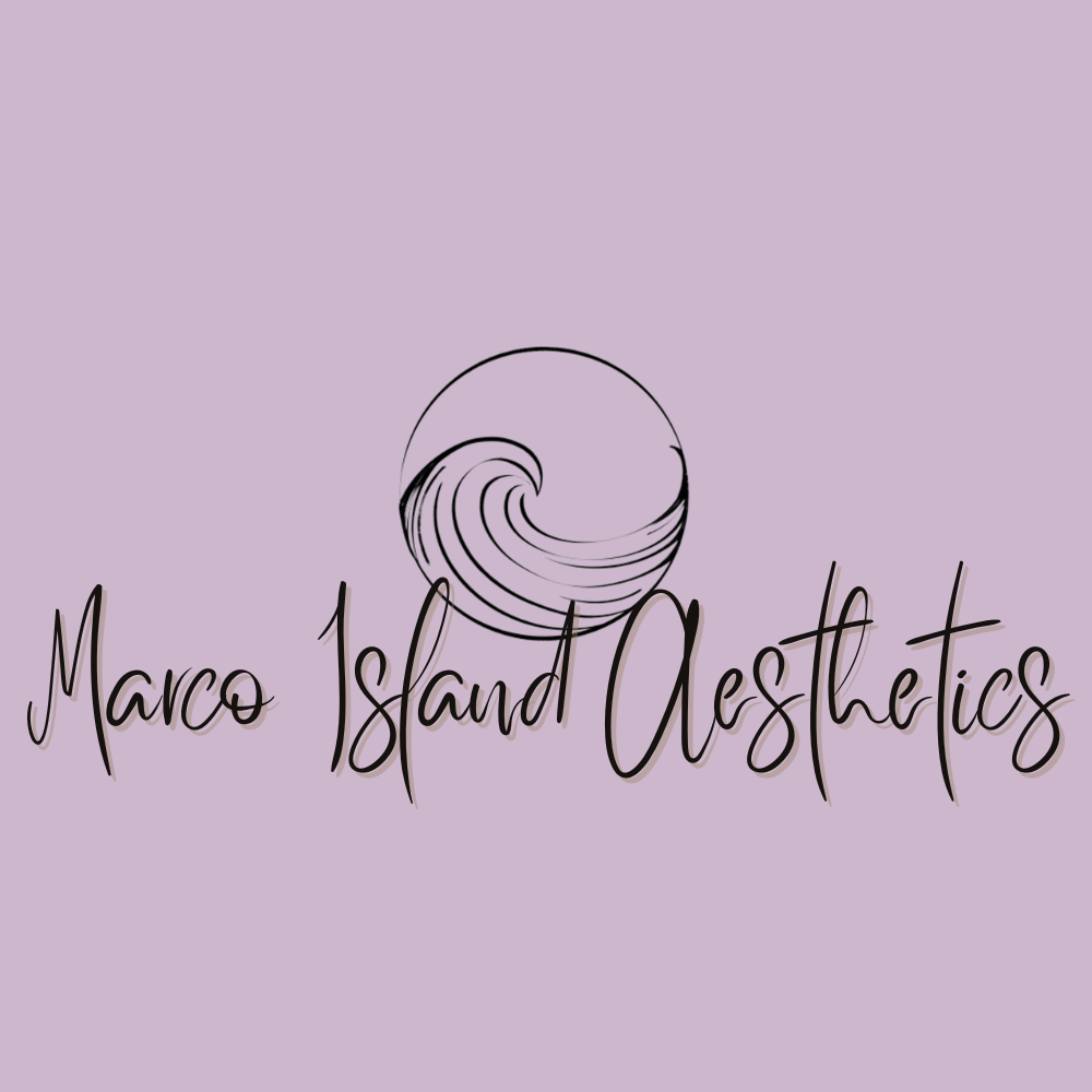 Logo for Marco Island Aesthetics with a stylized wave graphic and purple background.