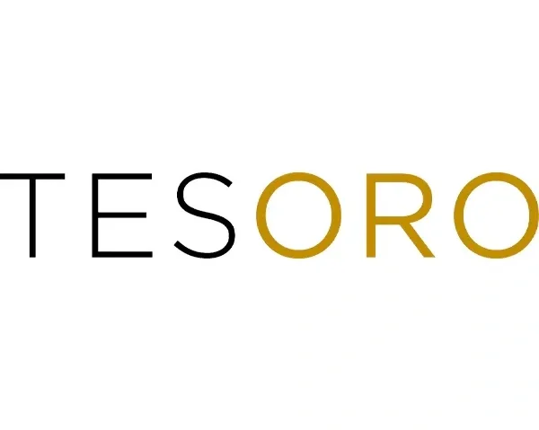The word 'TESORO' with the first three letters in black and the last three letters in gold.