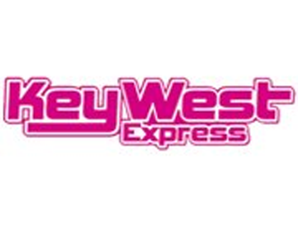 Logo of Key West Express in pink and purple text.