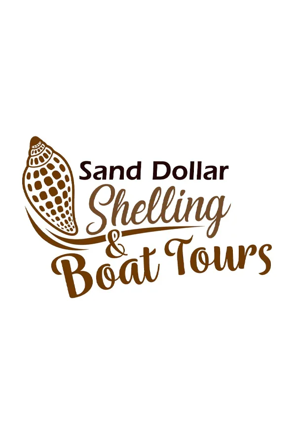 Logo for Sand Dollar Shelling & Boat Tours featuring a stylized sand dollar graphic and text in brown and beige colors.