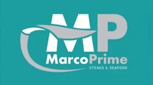Logo for Marco Prime Steaks & Seafood, featuring a stylized chef's hat and the text 'MP Marco Prime' with a wave design.