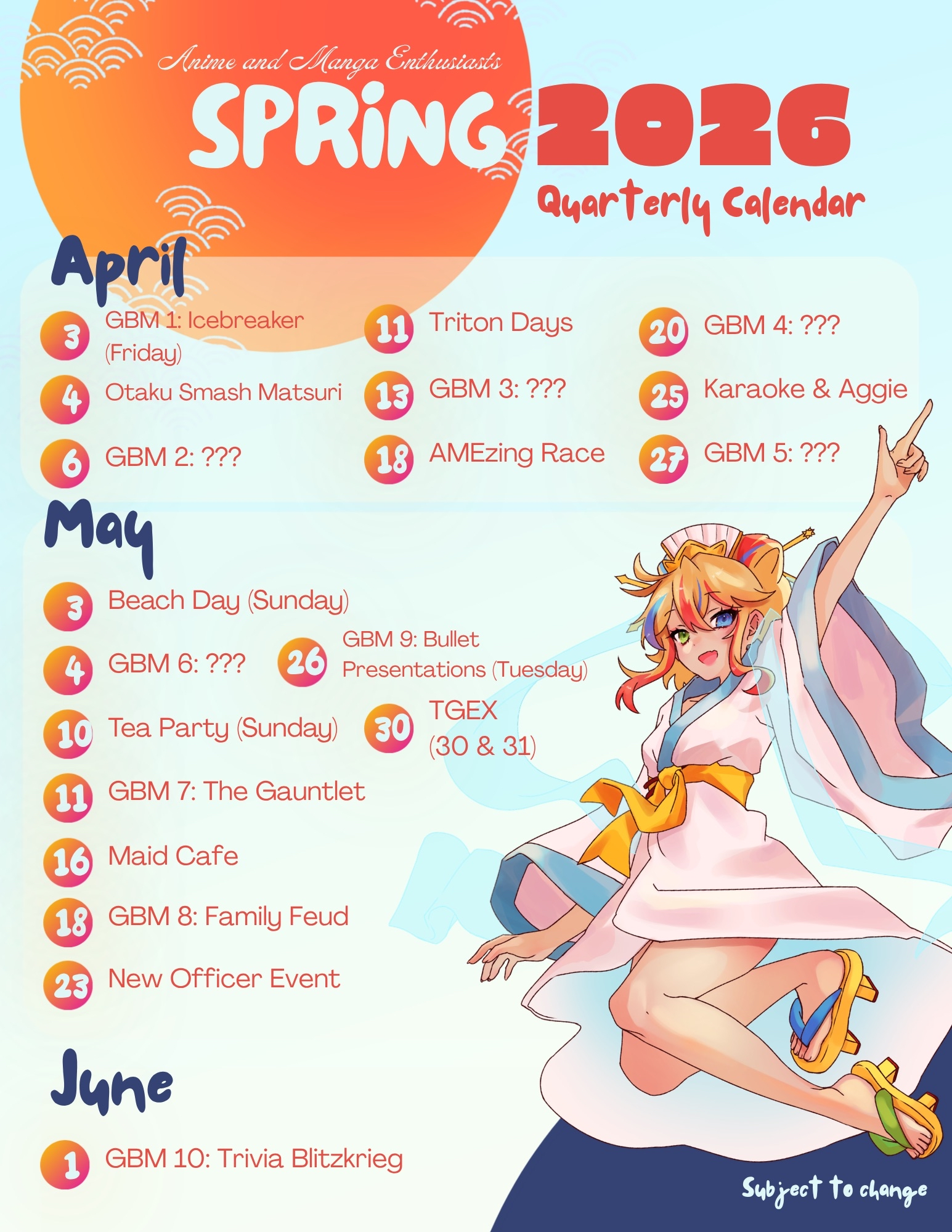 AME Spring 2026 Quarterly Calendar (Clip Studio Paint, Canva)