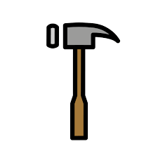 Illustration of a hammer with a gray head and brown handle