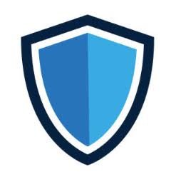 A shield-shaped emblem with a dark blue outline and a blue interior divided into two shades.