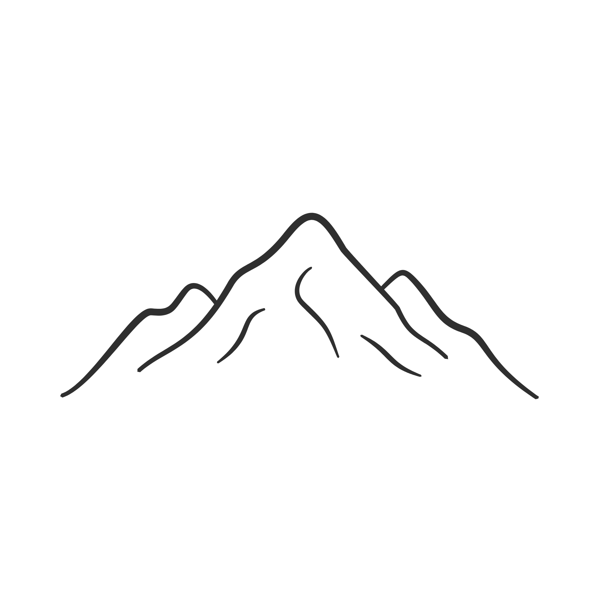 Simple outline drawing of a mountain range.