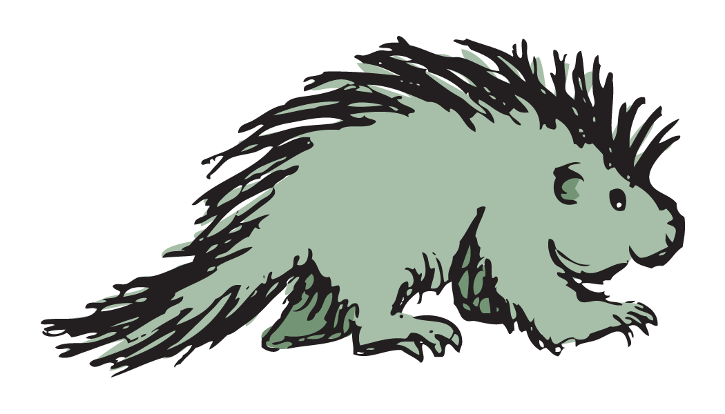 Porcupine Media and Design logo.  Illustration of a porcupine in green.