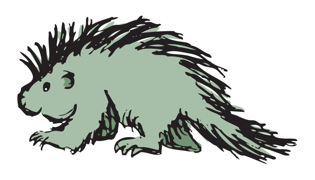 Porcupine Media and Design logo. Illustration of a porcupine in green.