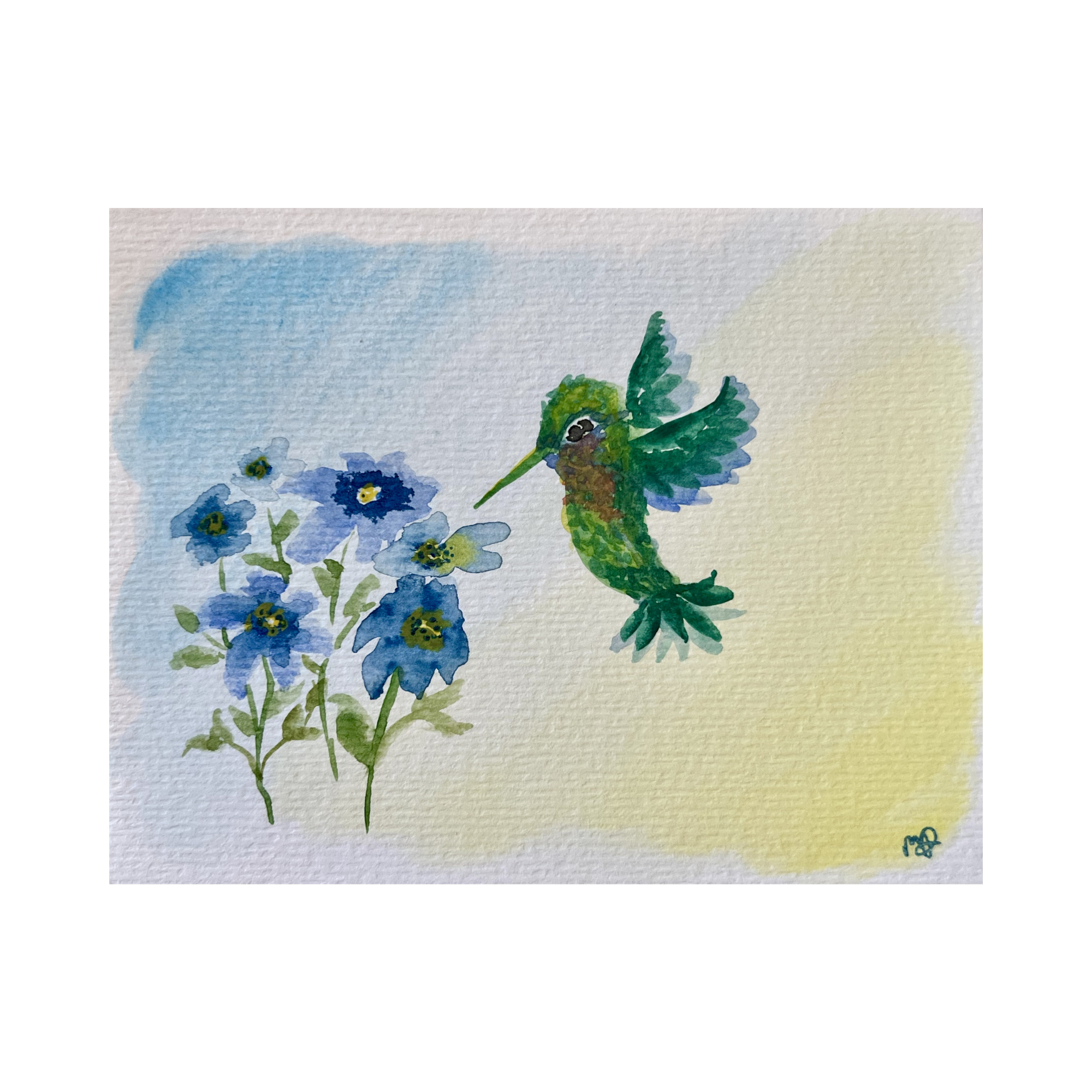Humming Bird with Blue Flowers