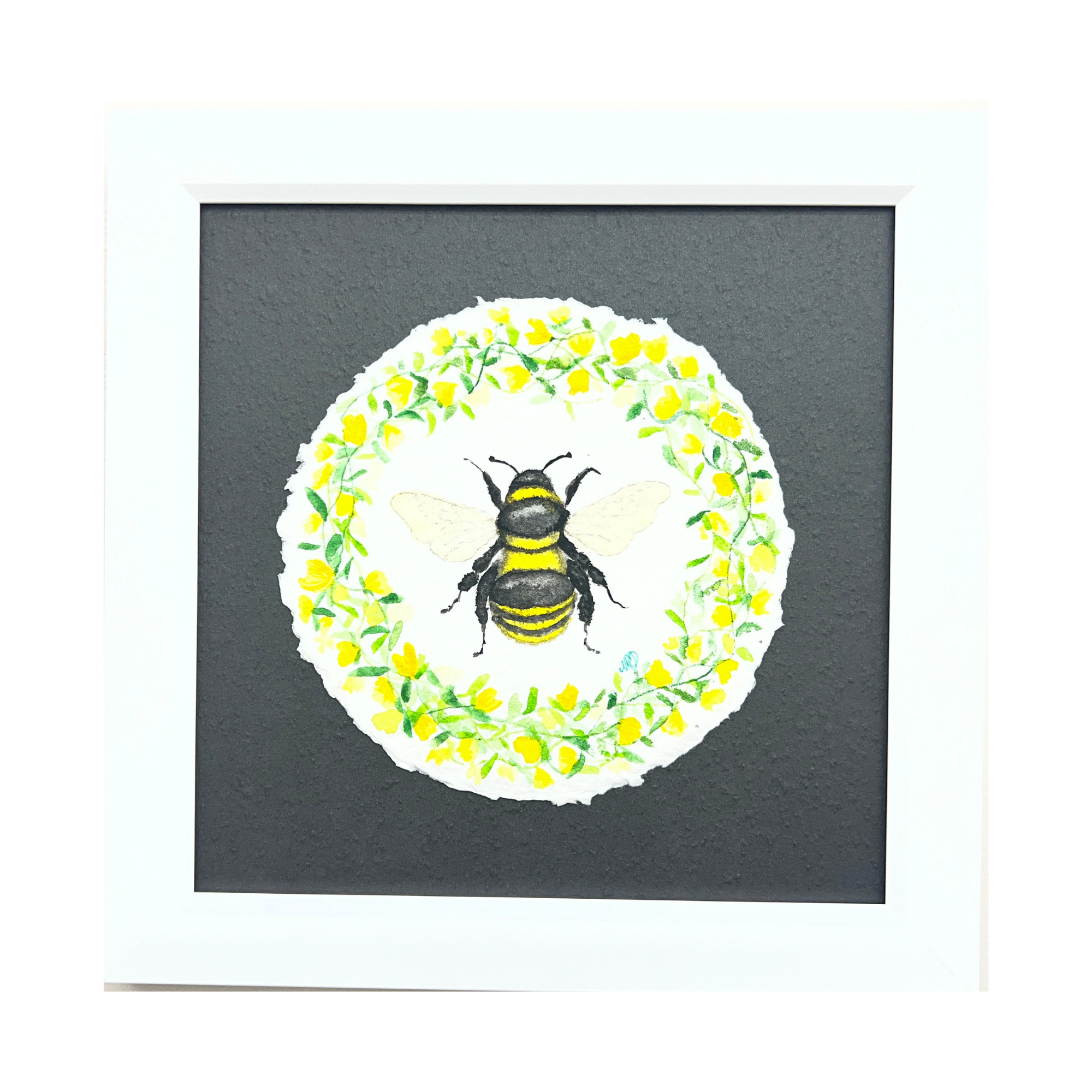 Framed Bee with Yellow Flowers