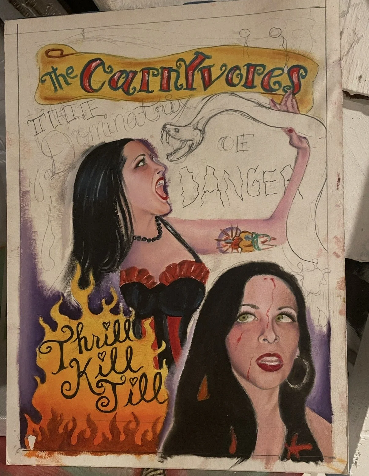 "Thrill Kill Jill" part of The CarnyVores Series, Oil on Board, (unfinished) 16"x20", 2008