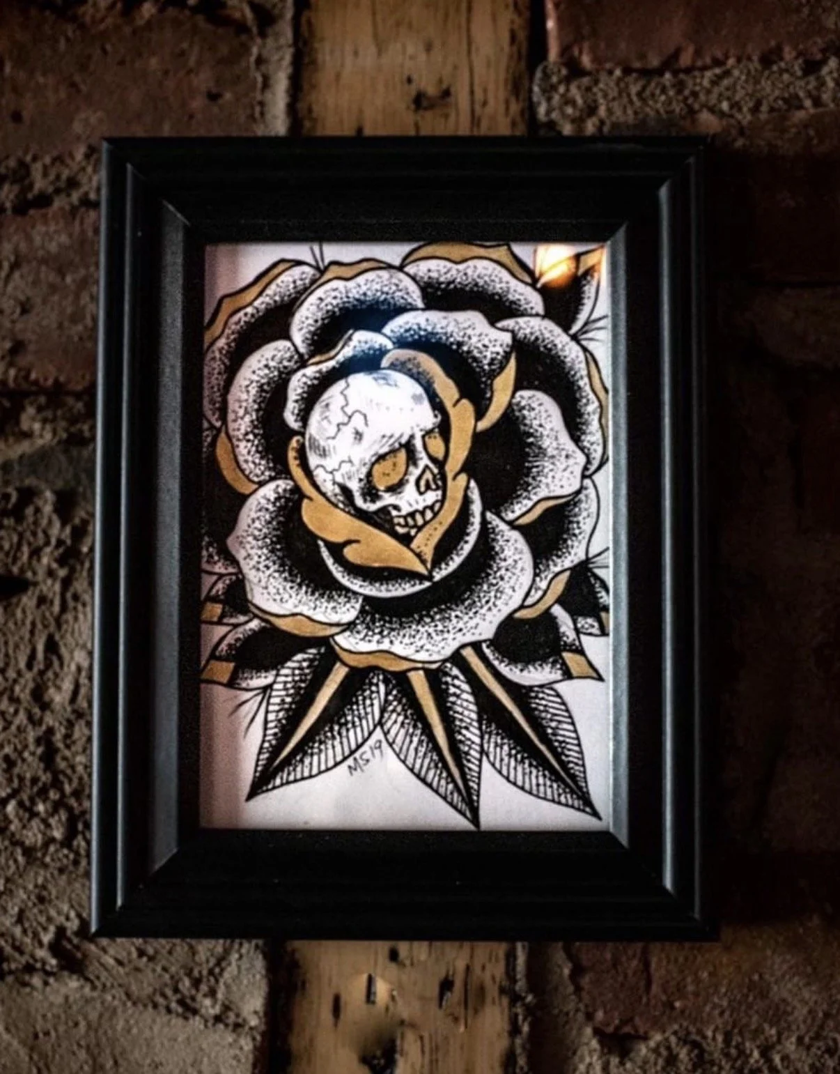 untitled, pen and black and gold ink on board, 2019