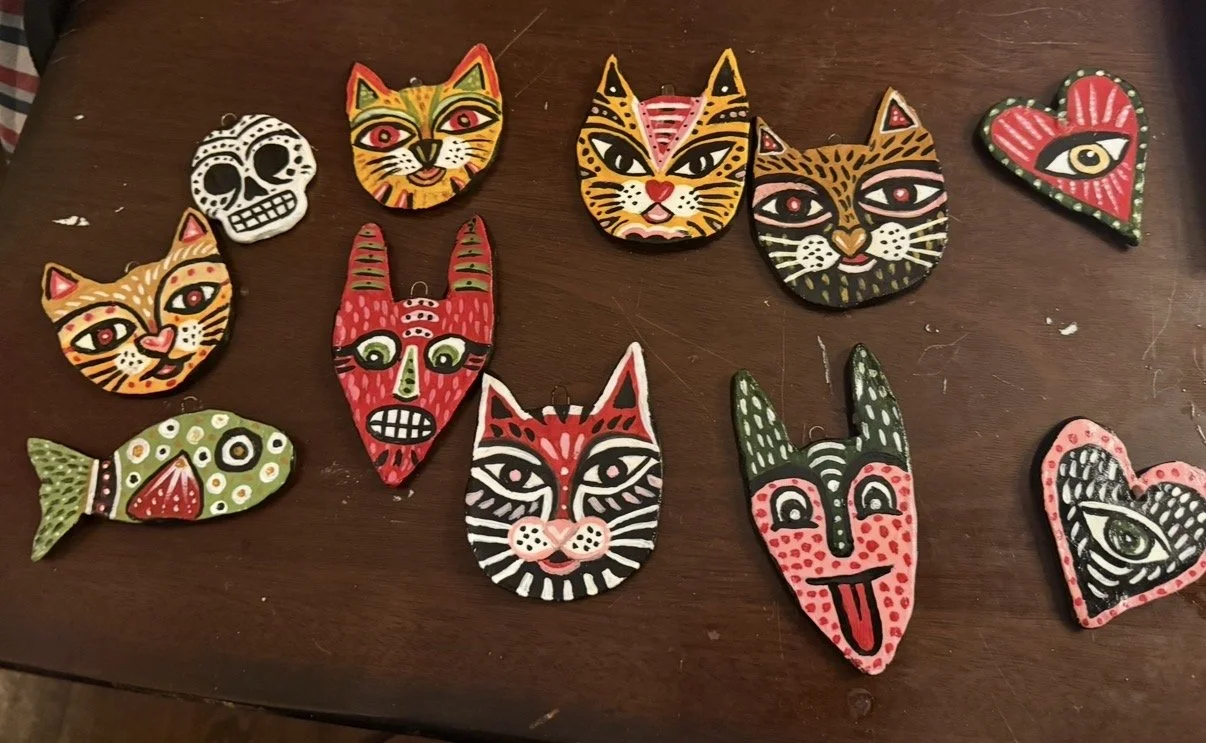 Folk Ornaments, air dry clay, acrylic paint, 2025