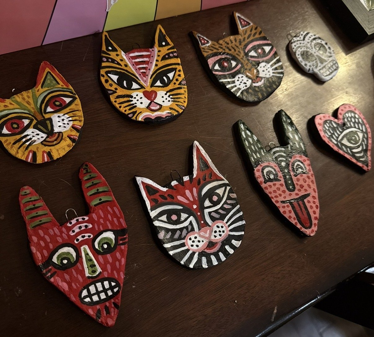 Folk Ornaments, air dry clay, acrylic paint, 2025