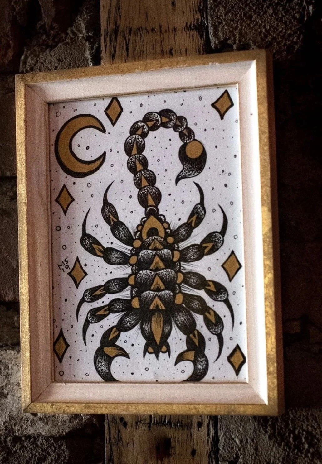 untitled, pen and black and gold ink on board, 2019